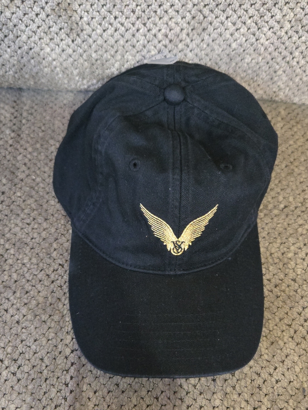 Victoria Secret Black Baseball Cap with Gold Wing Emblem Unisex Accessory Nwt
